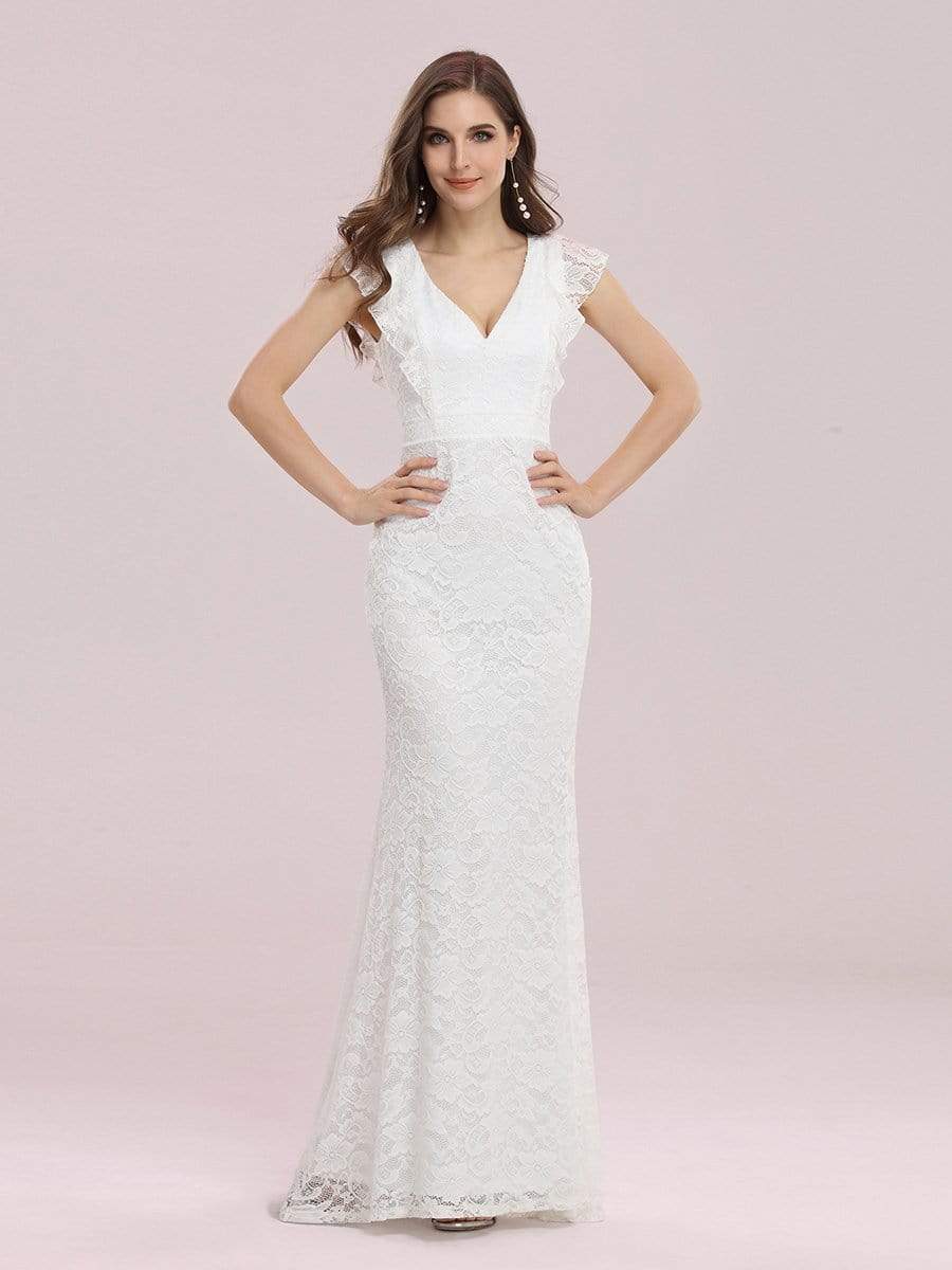 Color=Cream | Women'S Elegant Maxi Fishtail Lace Wedding Dress-Cream 2