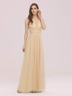 Color=Gold | Fancy Sleeveless Solid Color Tulle Bridesmaid Dress With Belt-Gold 4