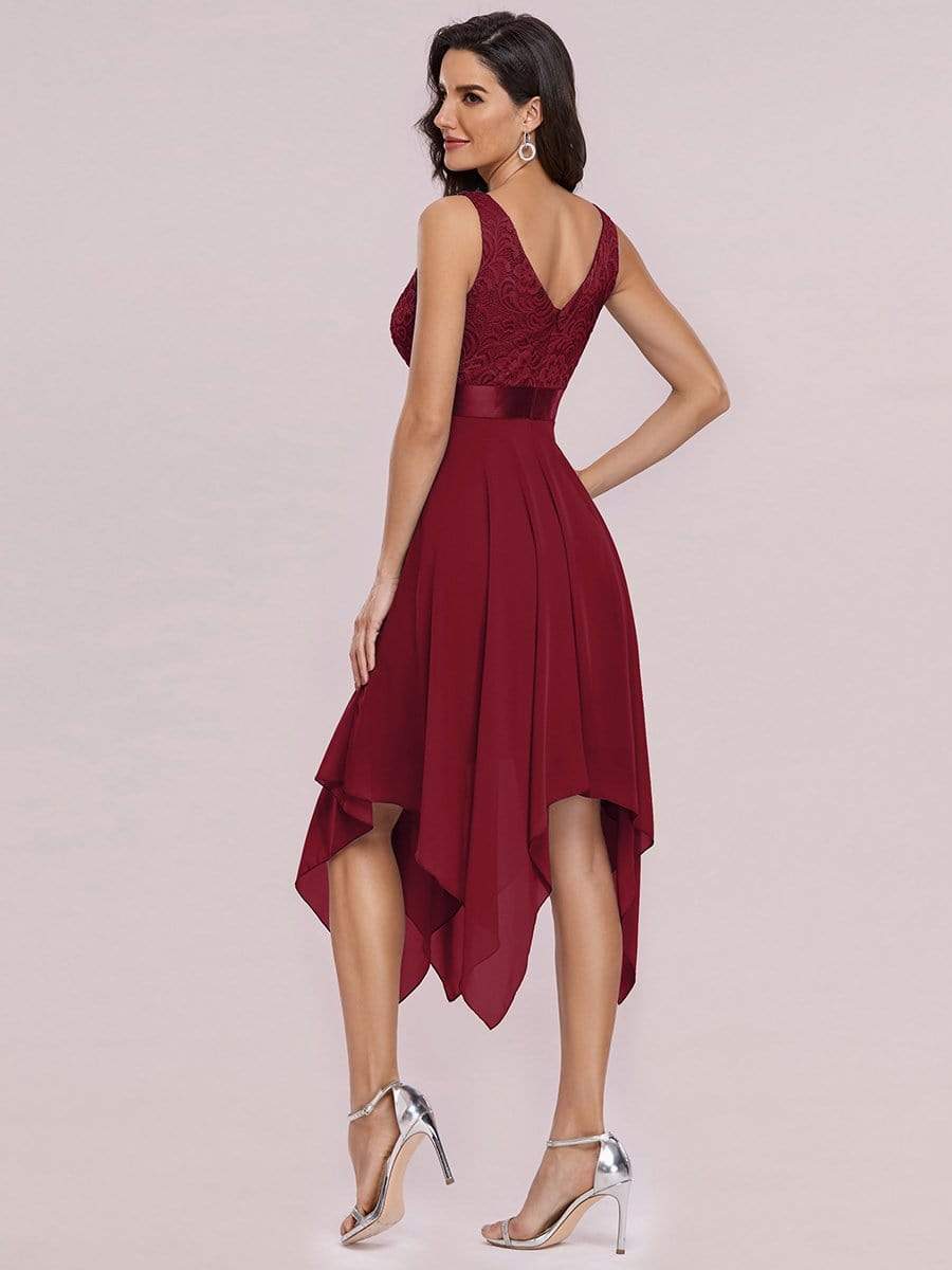 Color=Burgundy | Stunning V Neck Lace & Chiffon Prom Dress For Women-Burgundy 5