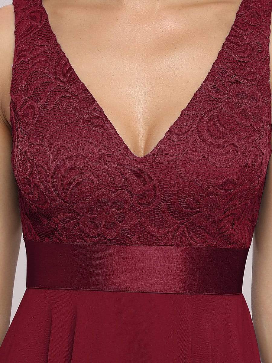 Color=Burgundy | Stunning V Neck Lace & Chiffon Prom Dress For Women-Burgundy 3