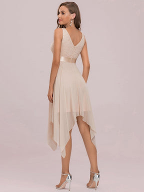 Color=Blush | Stunning V Neck Lace & Chiffon Prom Dress For Women-Blush 7