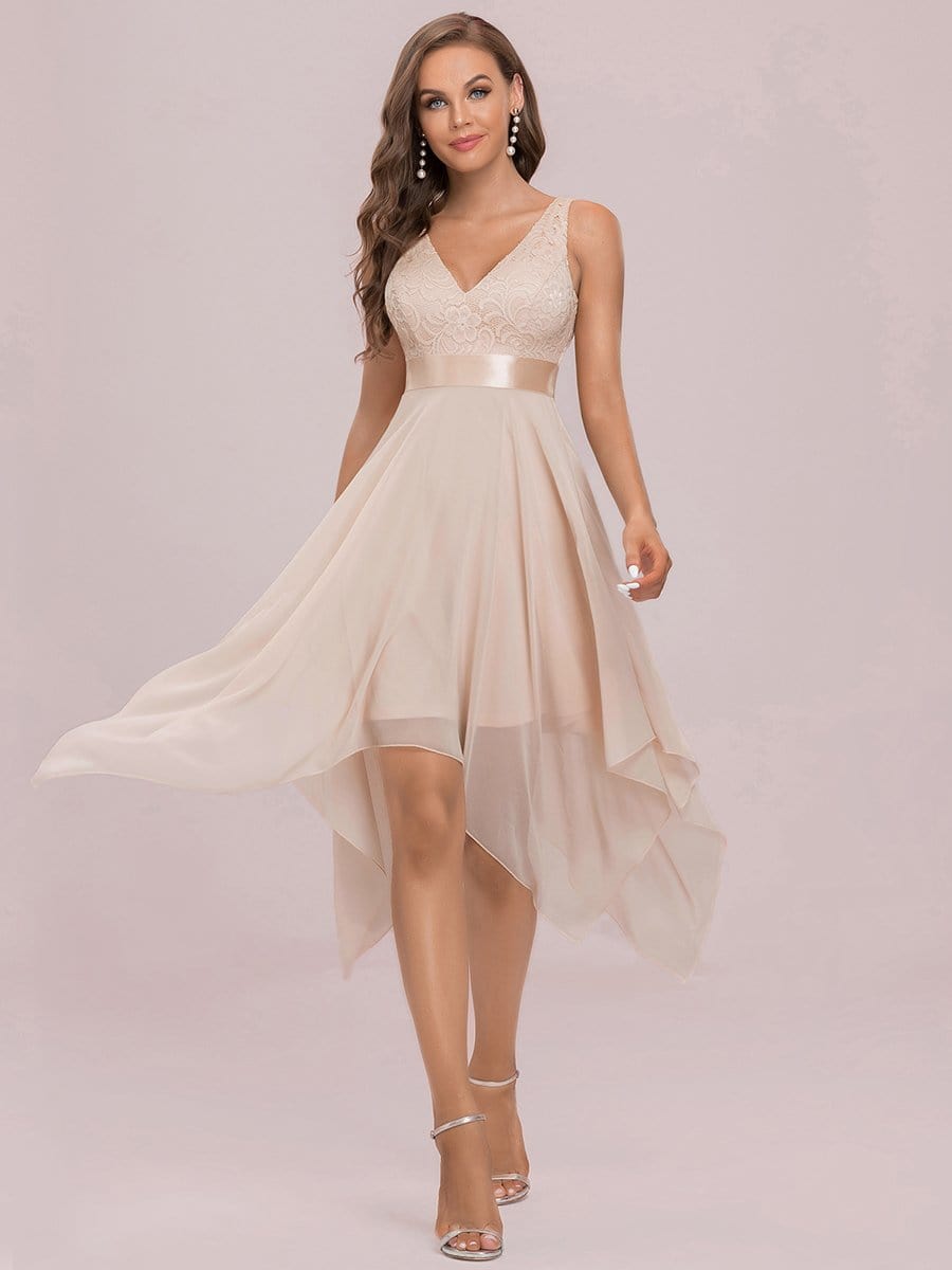 Color=Blush | Stunning V Neck Lace & Chiffon Prom Dress For Women-Blush 6