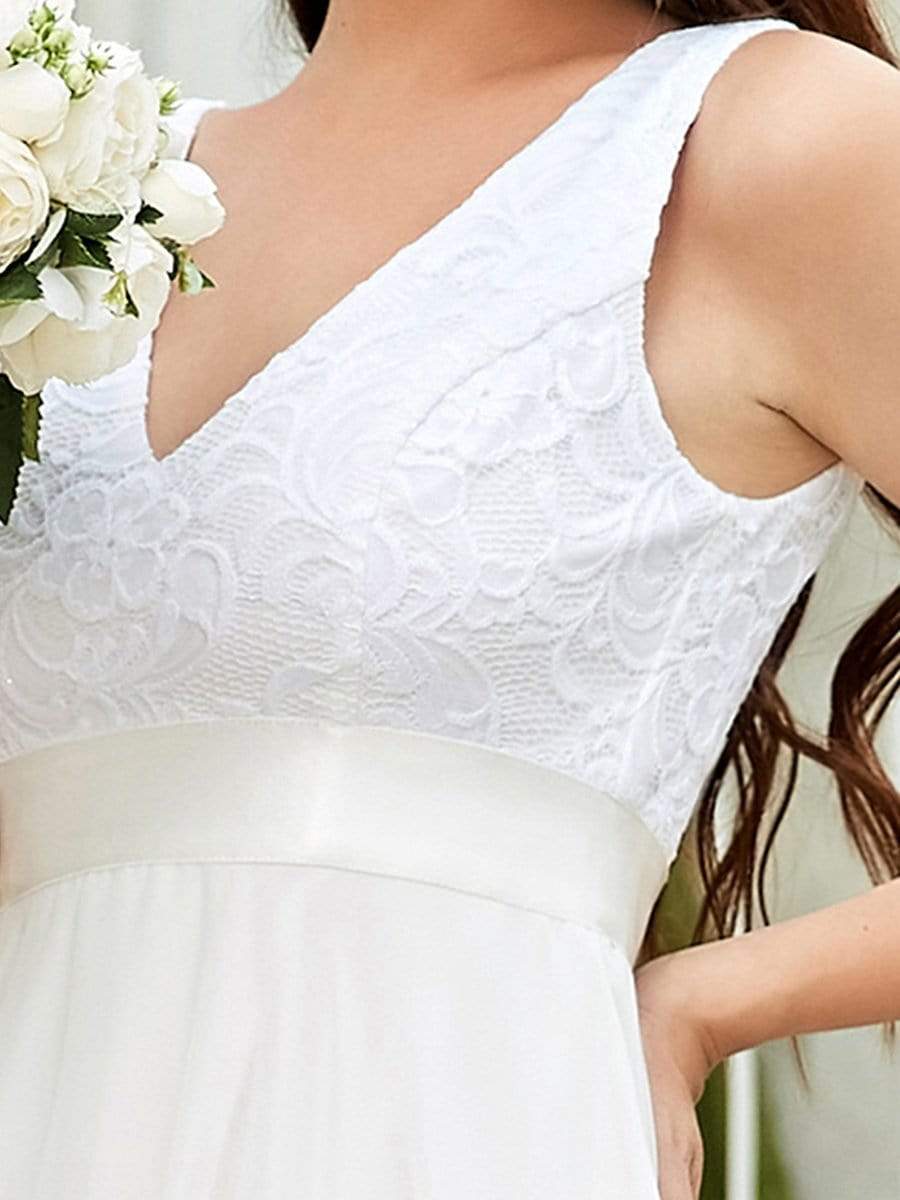 Color=Cream | Stunning V Neck Lace & Chiffon Prom Dress For Women-Cream 3