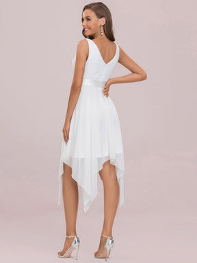 Color=Cream | Stunning V Neck Lace & Chiffon Prom Dress For Women-Cream 7