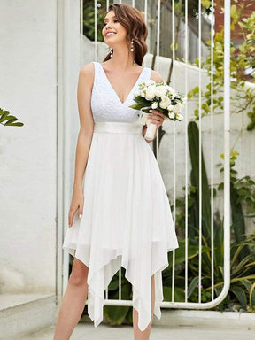 Color=Cream | Stunning V Neck Lace & Chiffon Prom Dress For Women-Cream 4