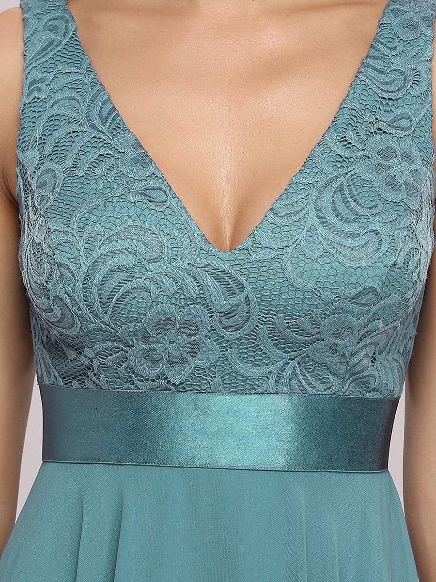 Color=Dusty Blue | Stunning V Neck Lace & Chiffon Prom Dress For Women-Dusty Blue 4