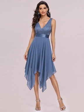 Color=Dusty Navy | Stunning V Neck Lace & Chiffon Prom Dress For Women-Dusty Navy 4