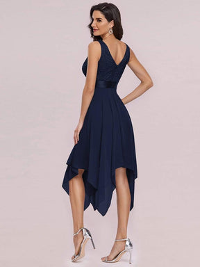 Color=Navy Blue | Stunning V Neck Lace & Chiffon Prom Dress For Women-Navy Blue 2