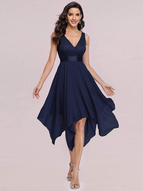 Color=Navy Blue | Stunning V Neck Lace & Chiffon Prom Dress For Women-Navy Blue 5