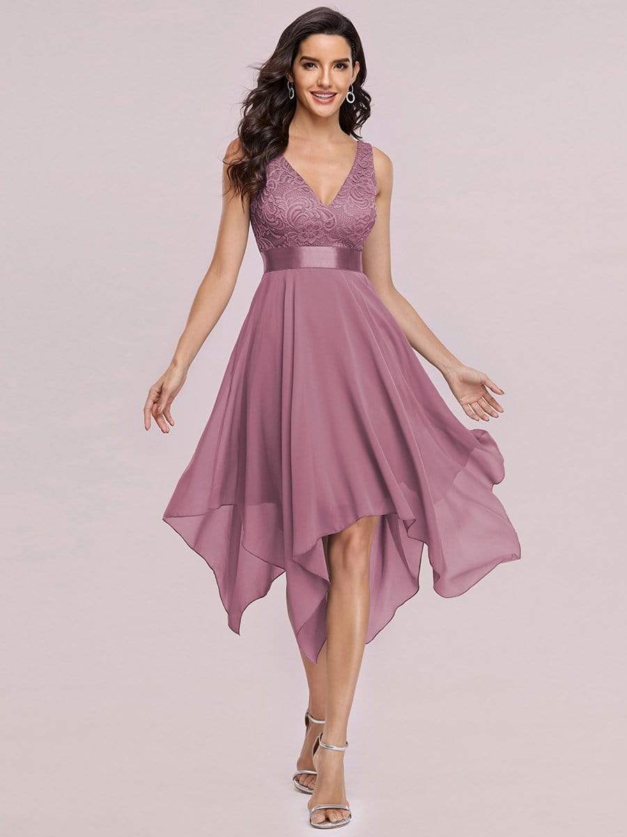 Color=Orchid | Stunning V Neck Lace & Chiffon Prom Dress For Women-Orchid 4