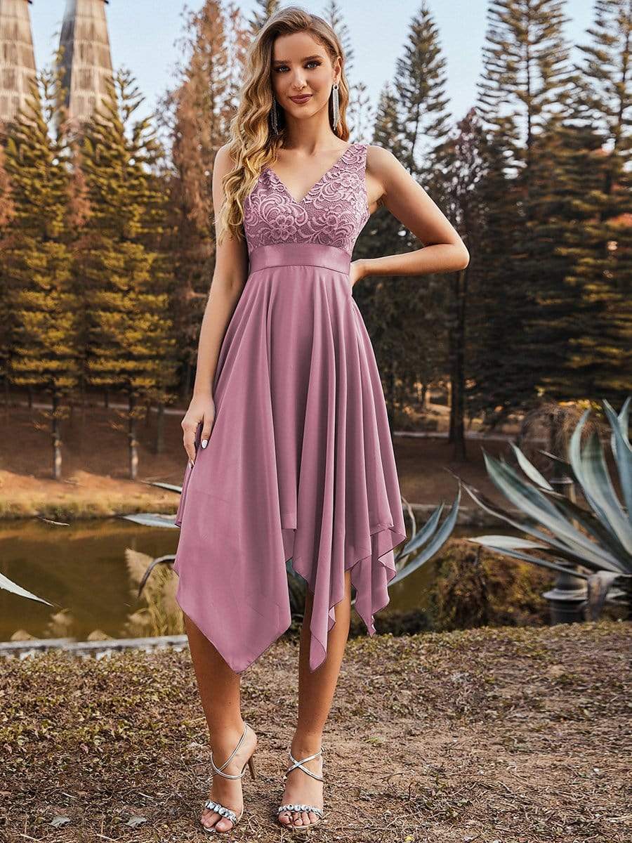 Color=Orchid | Stunning V Neck Lace & Chiffon Prom Dress For Women-Orchid 1