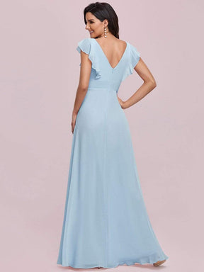 Color=Sky Blue | Ruffled V-Neck Cap Sleeve Floor Length Bridesmaid Dress-Sky Blue 5