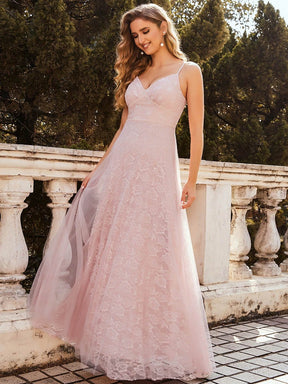 Color=Pink | Cute High Waist A-Line Sleeveless Lace Prom Dress-Pink 3