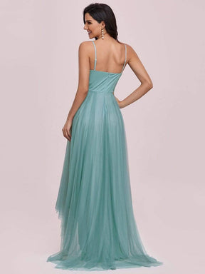 Color=Dusty blue | Stylish High-Low Tulle Prom Dress With Beaded Belt-Dusty Blue 7