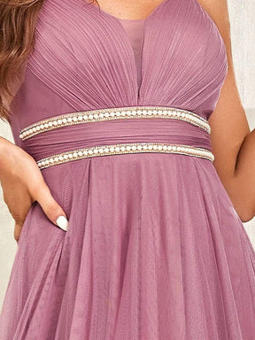 Color=Purple Orchid | Stylish High-Low Tulle Prom Dress With Beaded Belt-Purple Orchid 3