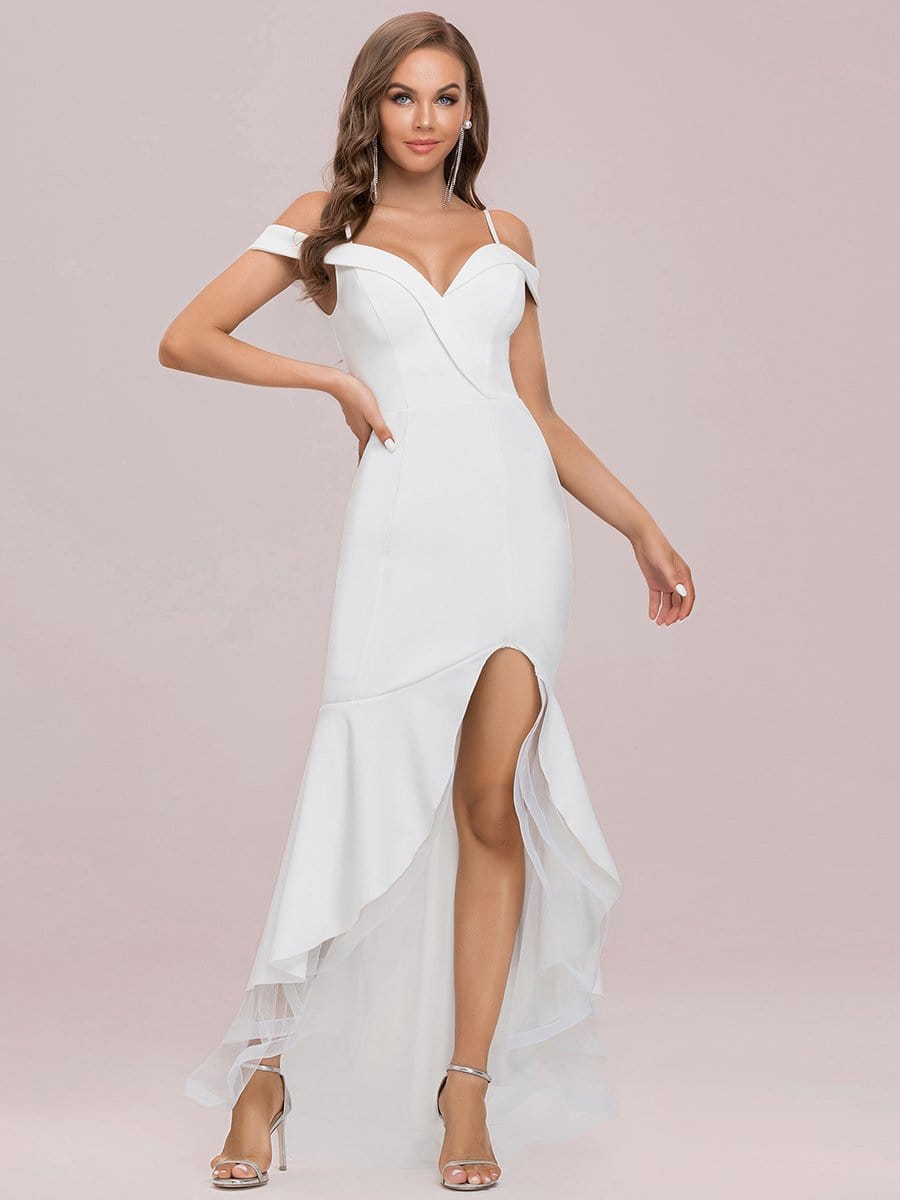 Color=Cream | Stunning Off Shoulder Mermaid High-Low Evening Dress With Tulle-Cream 6