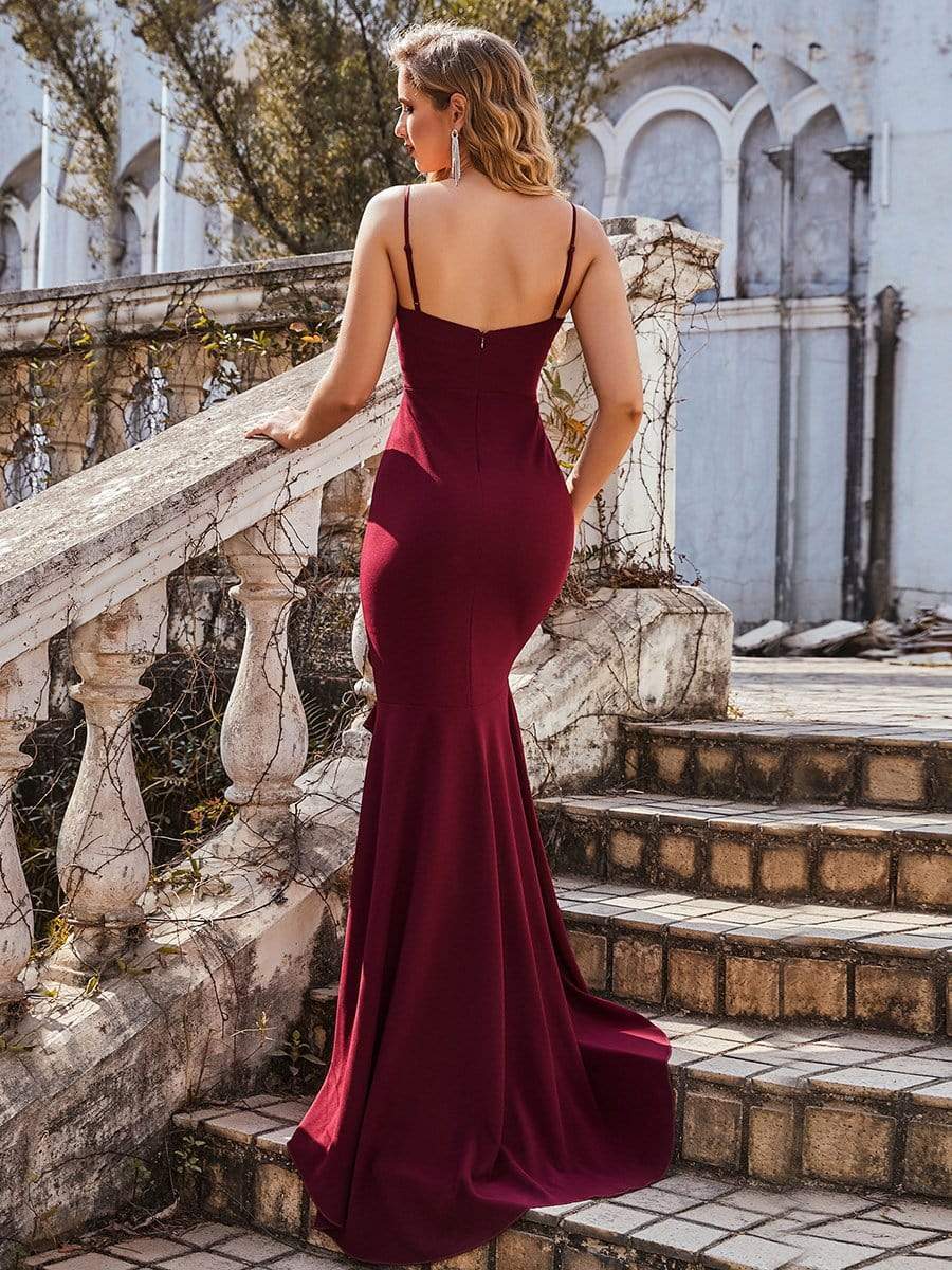 Color=Burgundy | Sexy Sweetheart Neckline Fishtail Evening Dress With Ruffles-Burgundy 2
