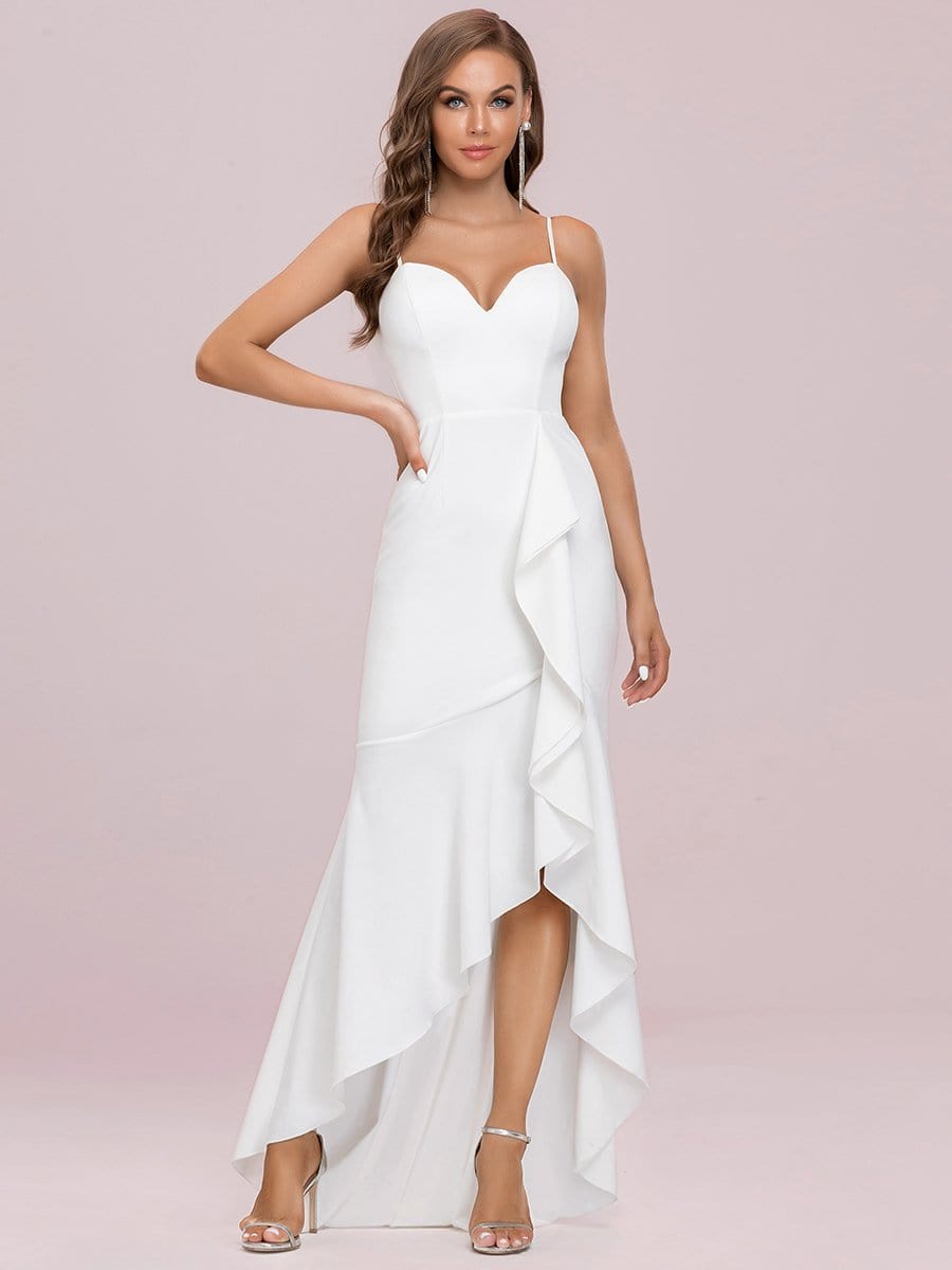 Color=Cream | Sexy Sweetheart Neckline Fishtail Evening Dress With Ruffles-Cream 6