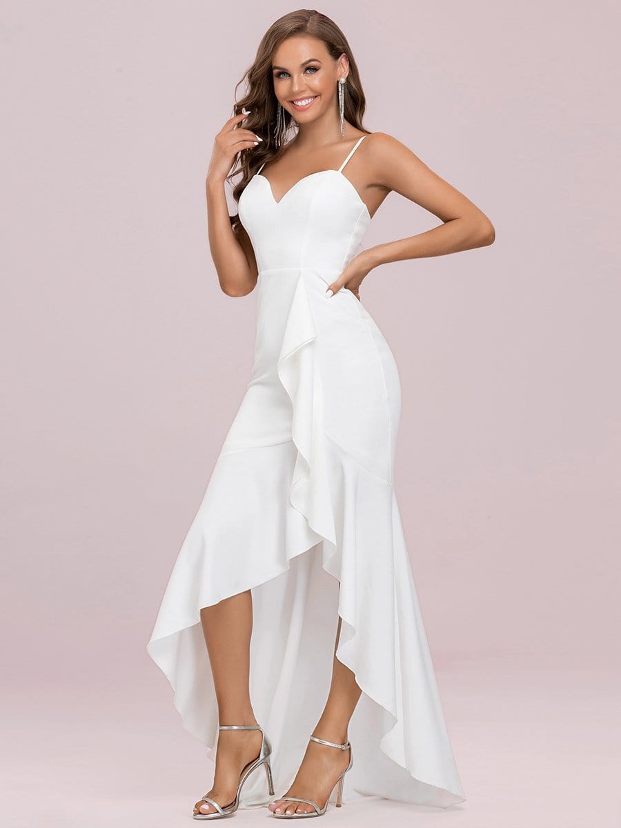 Color=Cream | Sexy Sweetheart Neckline Fishtail Evening Dress With Ruffles-Cream 8