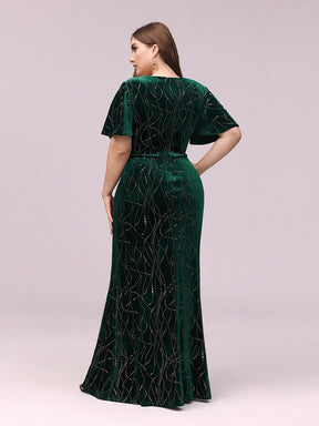 Color=Dark Green | Sexy V Neck Velvet Evenig Dress With Gold Stamping-Dark Green 9