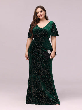 Color=Dark Green | Sexy V Neck Velvet Evenig Dress With Gold Stamping-Dark Green 8