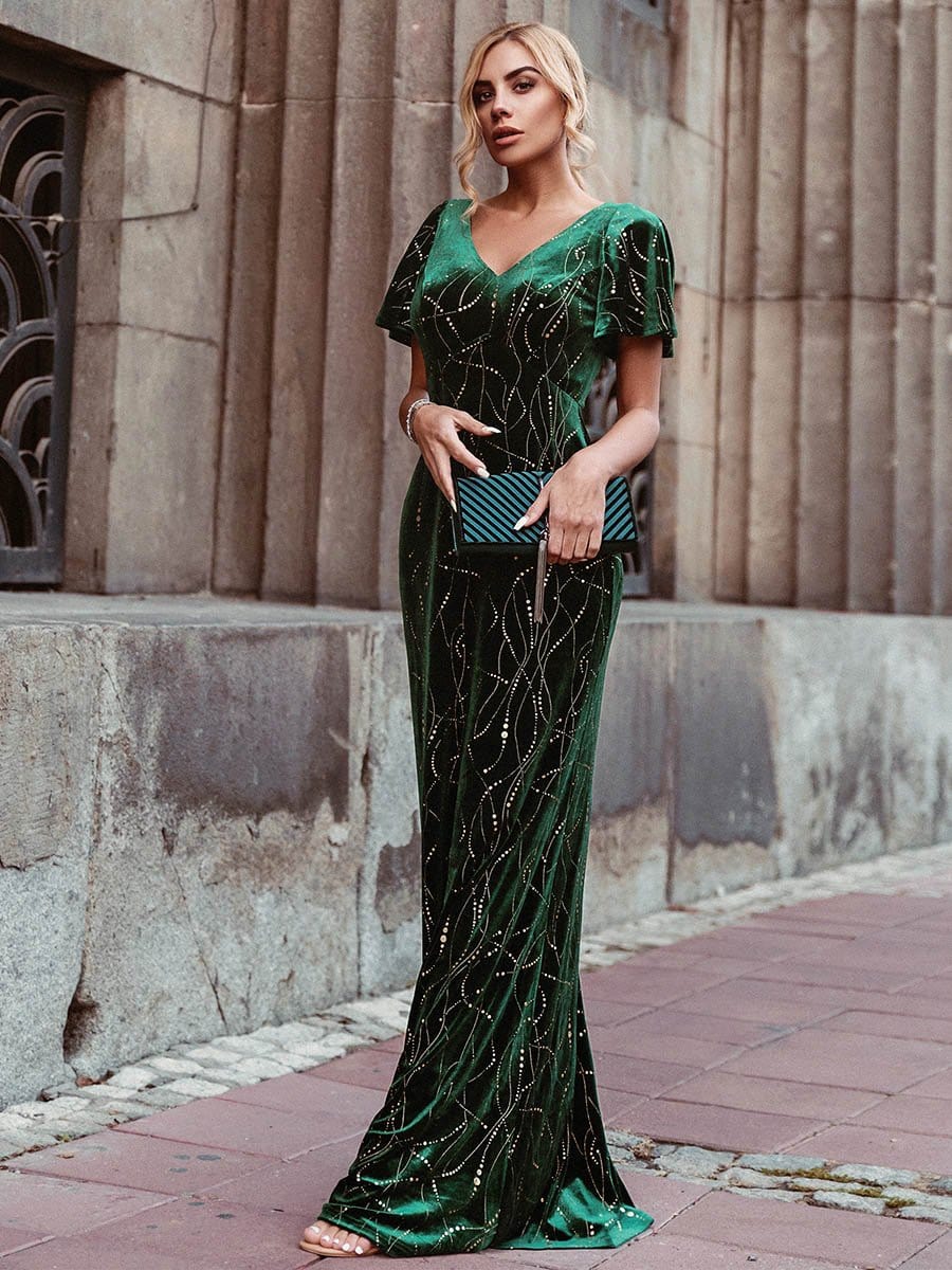 Evening Dress | Maxi Velvet V Neck Contrast Sequin Dresses Evening Dress | Maxi Velvet V Neck Contrast Sequin Dresses