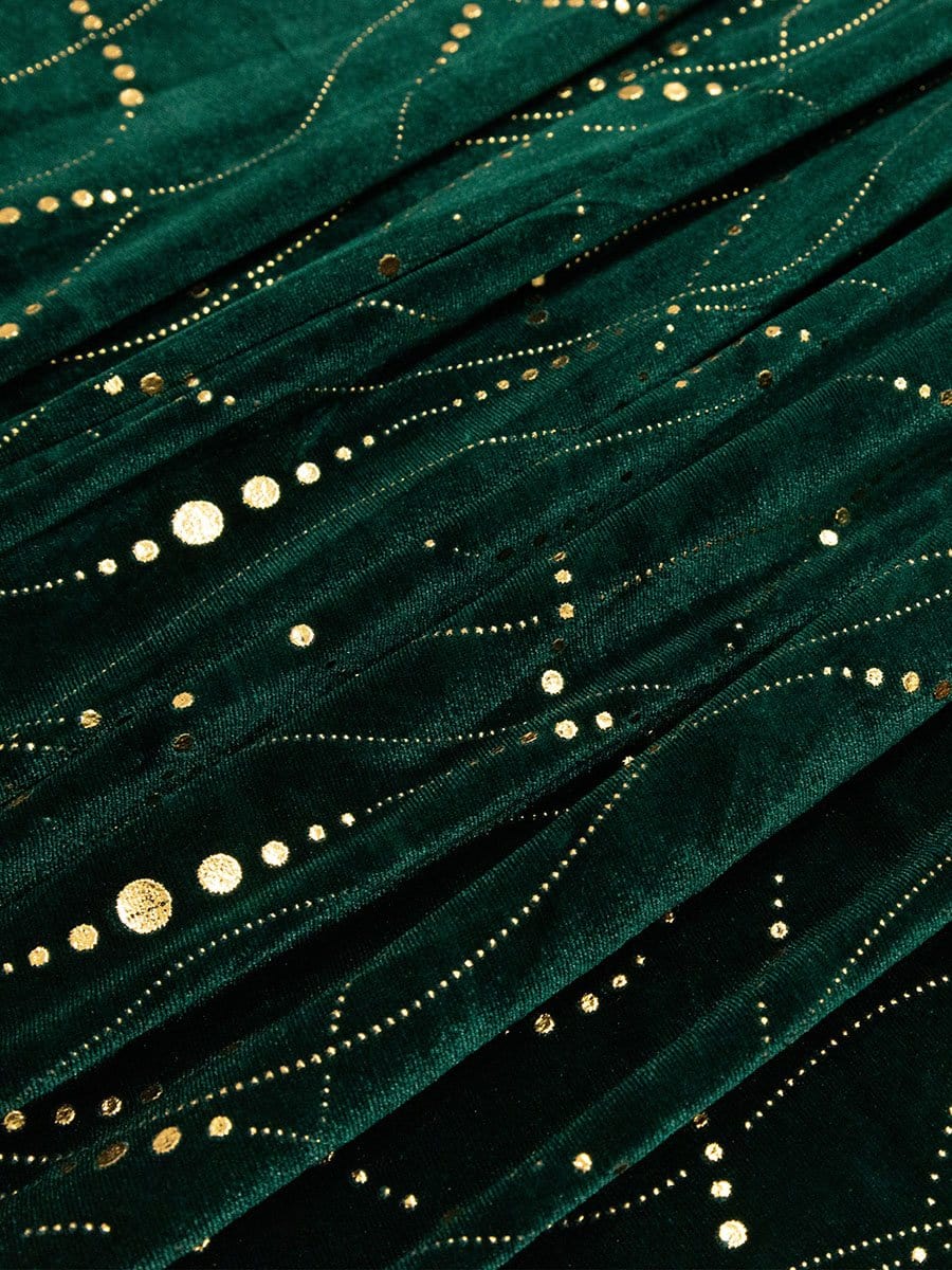 Color=Dark Green | Sexy V Neck Velvet Evenig Dress With Gold Stamping-Dark Green 11