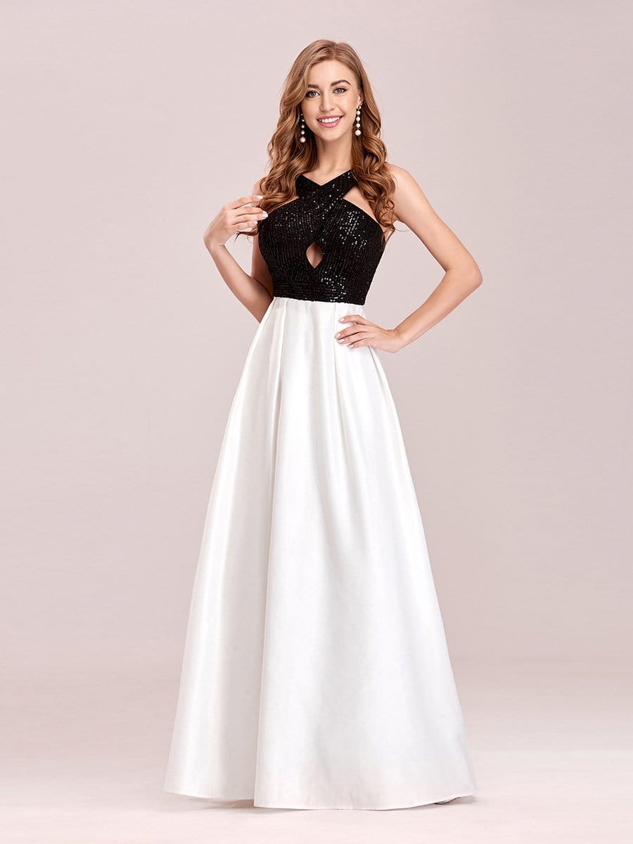 Color=Black | Marvelous A-Line Satin Prom Dress For Party With Sequin-Black 5