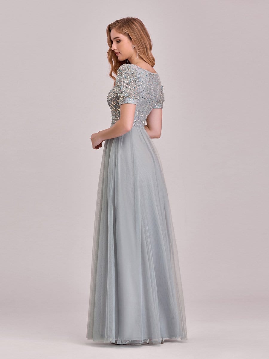 Color=Grey | Gorgeous Square Neckline A-Line Sequin & Tulle Prom Dresses-Grey 2