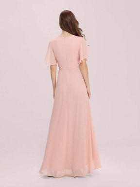 Color=Pink | Cute High Waist Chiffon Bridesmaid Dress With Asymmetrical Hem-Pink 2