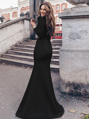 Color=Black | Modest Square Neckline Mermaid Maxi Evening Dress-Black 2