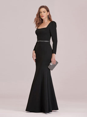 Color=Black | Modest Square Neckline Mermaid Maxi Evening Dress-Black 4