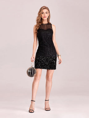 Color=Black | Women'S Hot Bodycon Sleeveless Mini Sequincocktail Dress-Black 4