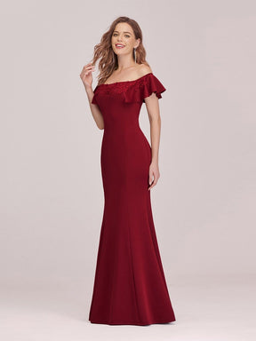 Color=Burgundy | Sexy Off Shoulder Mermaid Evening Dress With Appliques-Burgundy 3