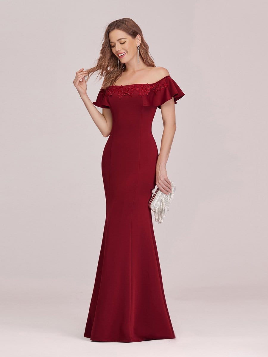 Color=Burgundy | Sexy Off Shoulder Mermaid Evening Dress With Appliques-Burgundy 4