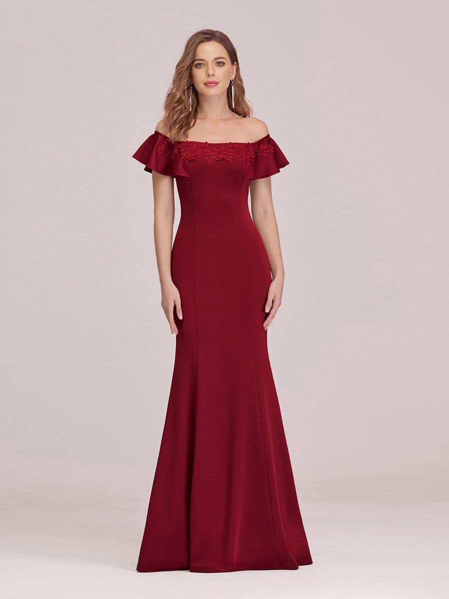 Color=Burgundy | Sexy Off Shoulder Mermaid Evening Dress With Appliques-Burgundy 1