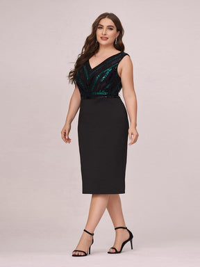 Color=Black | Women'S Plus Size V Neck Sequin Midi-Length Party Dress-Black 3