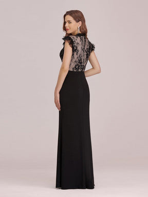 Color=Black | Elegant Floor Length Lace Fishtail Evening Dress With Ruffles-Black 2