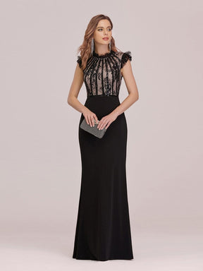 Color=Black | Elegant Floor Length Lace Fishtail Evening Dress With Ruffles-Black 1