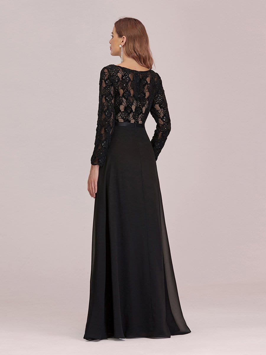 Color=Black | Chic A-Line Maxi Chiffon Evening Gowns With See-Through Lace-Black 2