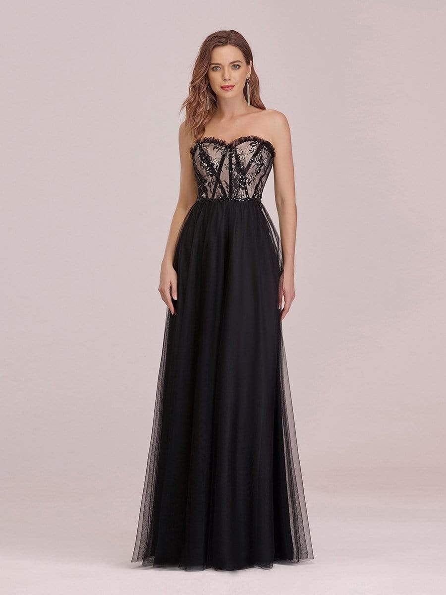 Color=Black | Sexy Off Shoulder Tulle Formal Evening Dresses With Lace-Black 1