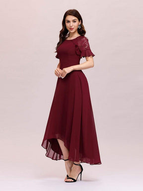 Color=Burgundy | Elegant A-Line Chiffon Knee-Length Cocktail Dress For Party-Burgundy 3