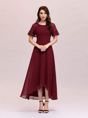 Color=Burgundy | Elegant A-Line Chiffon Knee-Length Cocktail Dress For Party-Burgundy 4