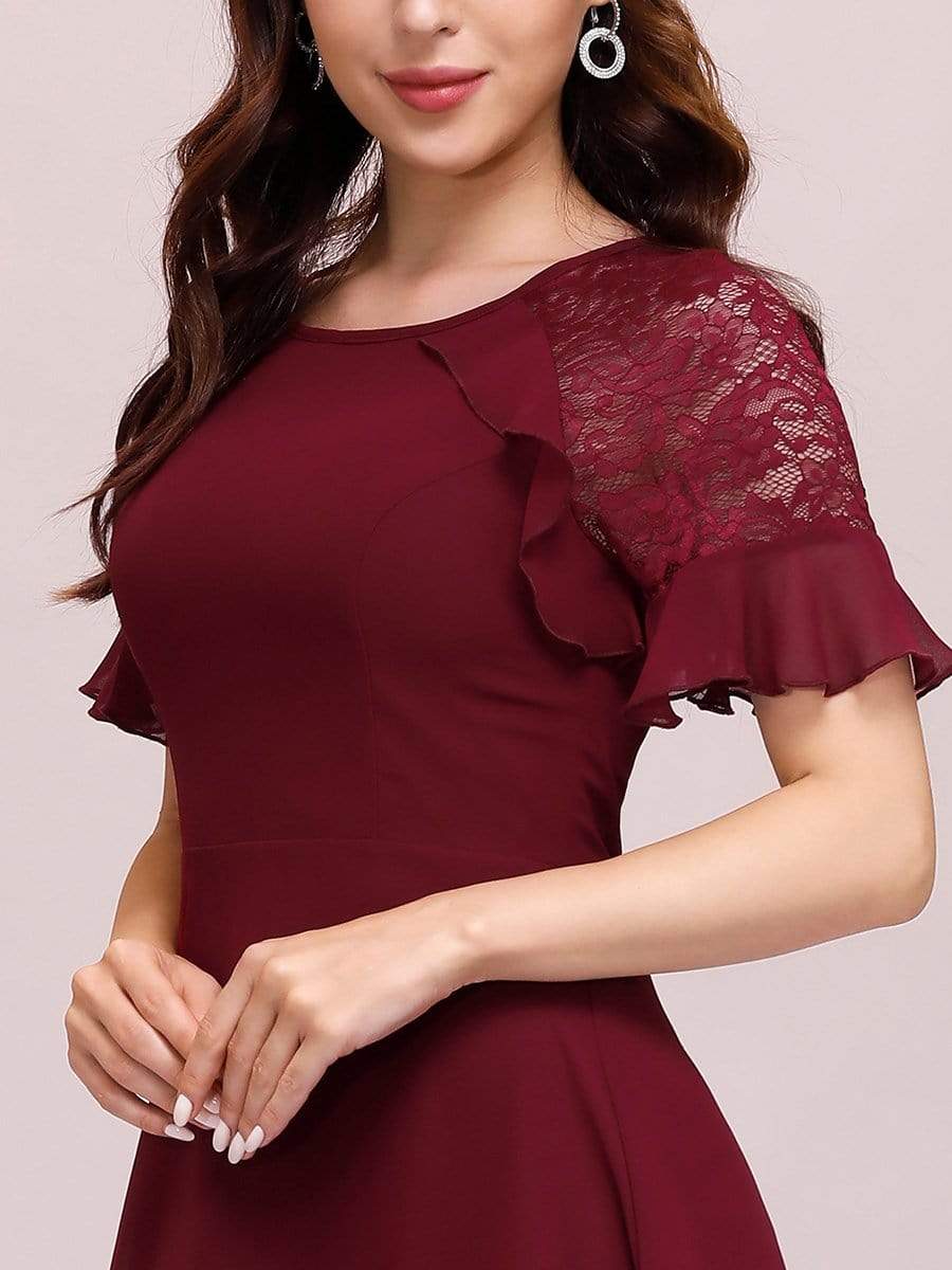 Color=Burgundy | Elegant A-Line Chiffon Knee-Length Cocktail Dress For Party-Burgundy 5