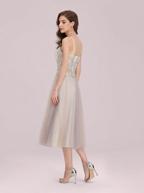 Color=Pink | Romantic A-Line Short Tulle Bridesmaid Dress With Appliques-Pink 2