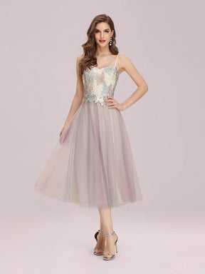 Color=Pink | Romantic A-Line Short Tulle Bridesmaid Dress With Appliques-Pink 4