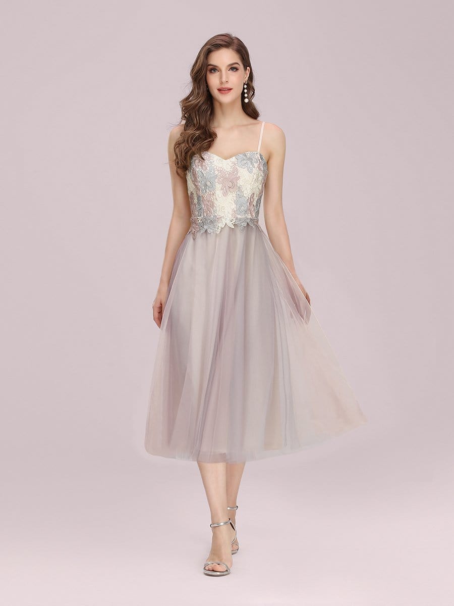 Color=Pink | Romantic A-Line Short Tulle Bridesmaid Dress With Appliques-Pink 1