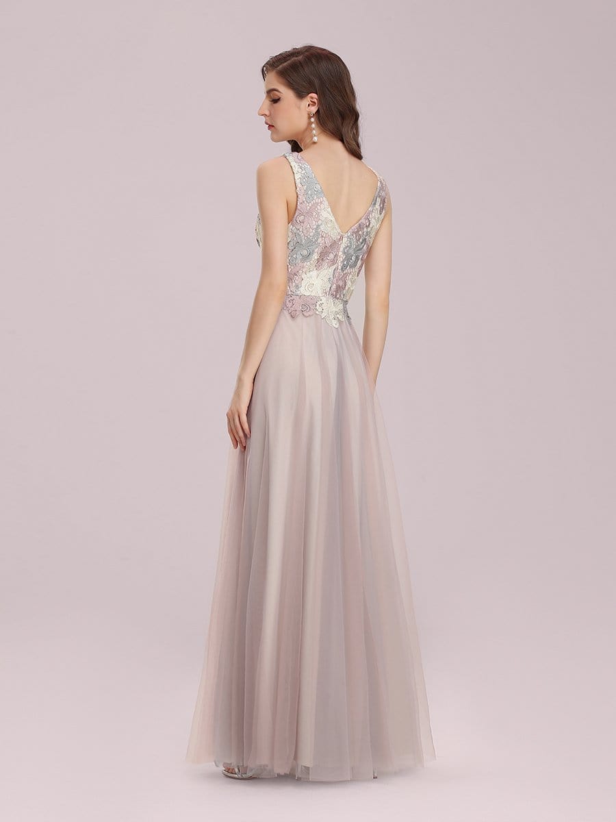 Color=Pink | Adorable V Neck A-Line Tulle Formal Dresses For Bridesmaid-Pink 2