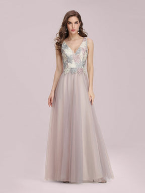 Color=Pink | Adorable V Neck A-Line Tulle Formal Dresses For Bridesmaid-Pink 1
