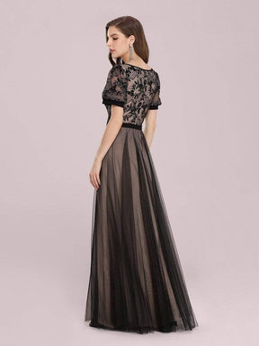 Color=Black | Fashion Constract Color Tulle & Lace Evening Dress-Black 3